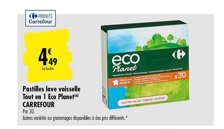 pastilles lave vaisselle tout en 1 eco planet  carrefour