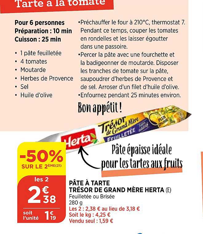 pâte à tarte trésor de grand mère herta -50% sur le 2ème