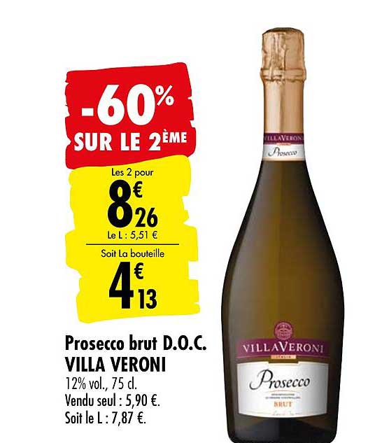 prosecco brut doc villa veroni  -60% sur le 2ème