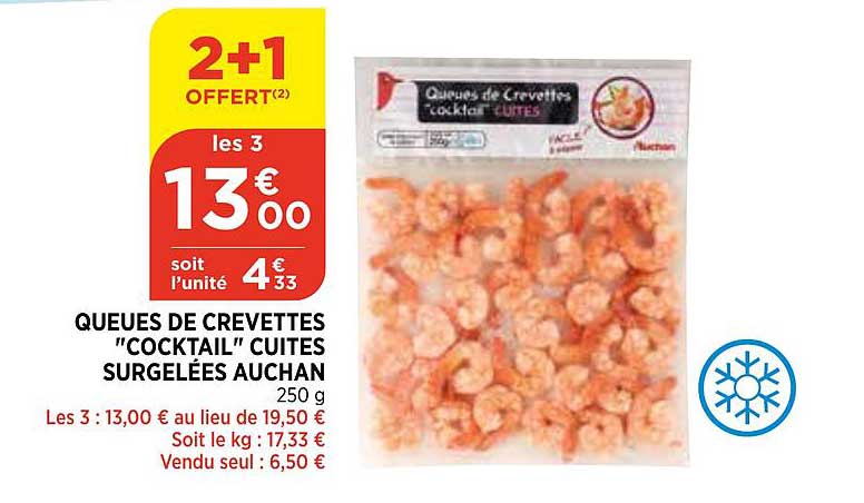 Queues De Crevettes Cocktail Cuites Surgelées Auchan 2+1 Offert