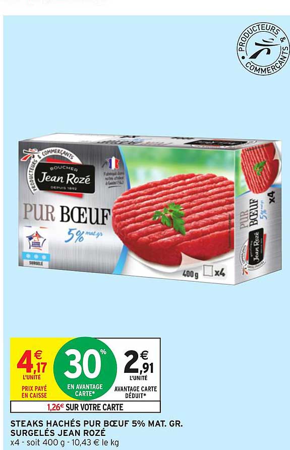 steaks hachés pur bœuf 5% mat.gr. surgelés jean rozé