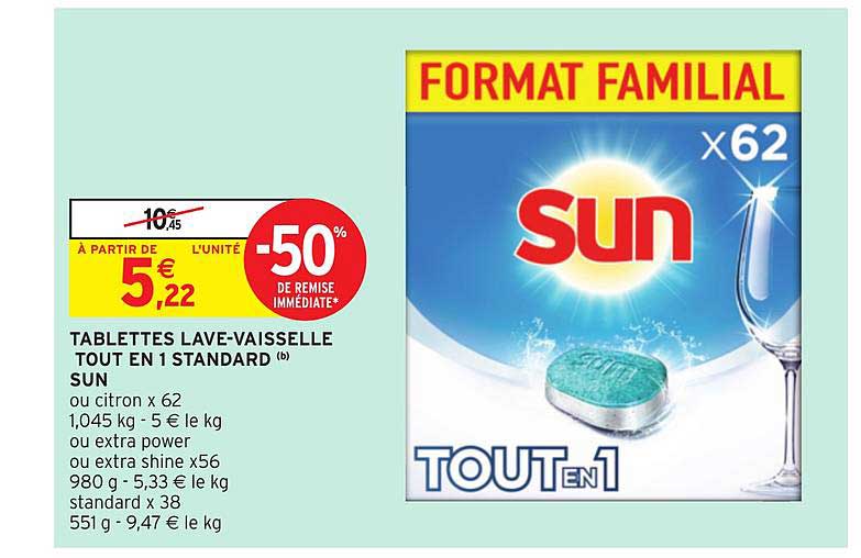 tablettes lave vaisselle sun tout en 1 standard -50% de remise immédiate