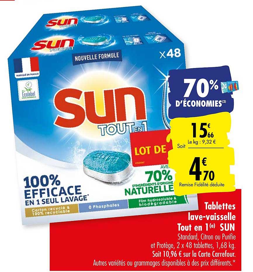 tablettes lave vaisselle tout en 1 sun