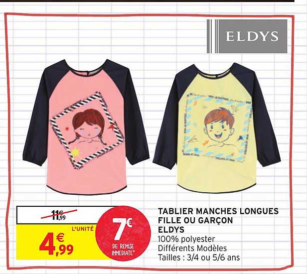 tablier manches longues fille ou garçon eldys