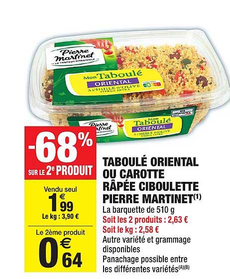 Taboulé Oriental Ou Carotte Râpée Ciboulette Pierre Martinet -68% Sur Le 2ème Produit