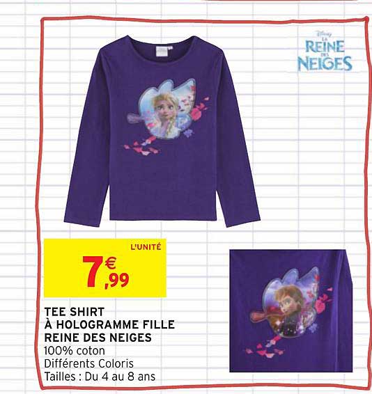 tee shirt à hologramme fille reine des neiges