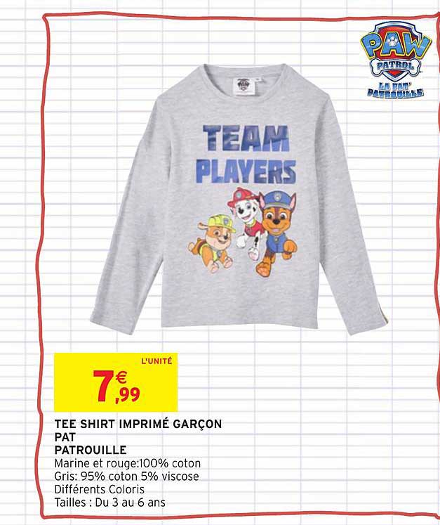 tee shirt imprimé garçon pat patrouille