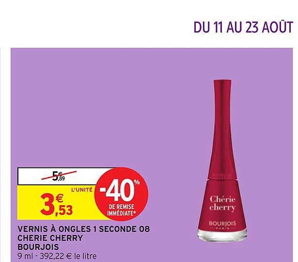 vernis à ongles 1 seconde 08 cherie cherry bourjois -40% de remise immédiate
