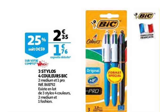 3 Stylos 4 Couleurs Bic
