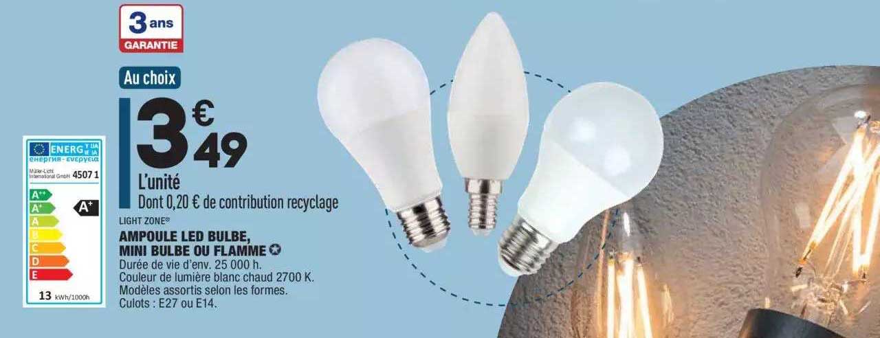 ampoule led bulbe, mini bulbe ou flamme light zone