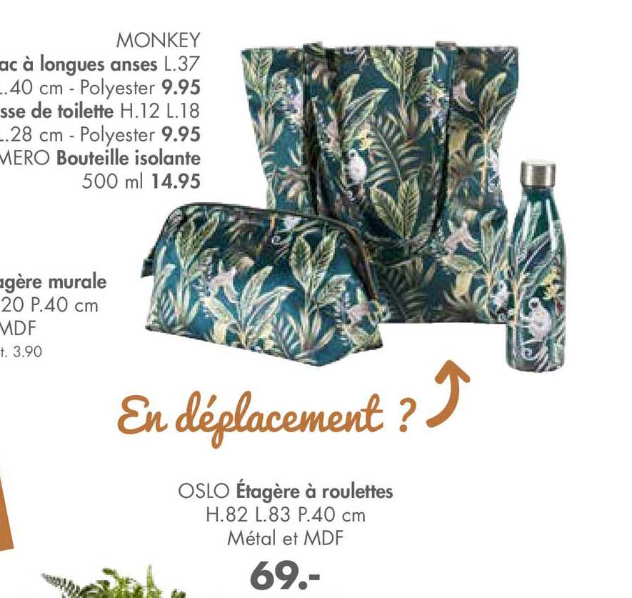 bac à longues anse monkey, étagère murale, étagère à roulettes