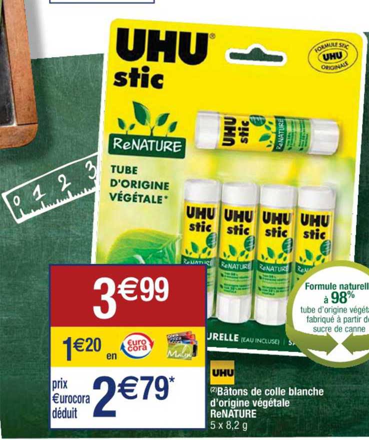 bâtons de colle blanche d'origine végétale renature uhu