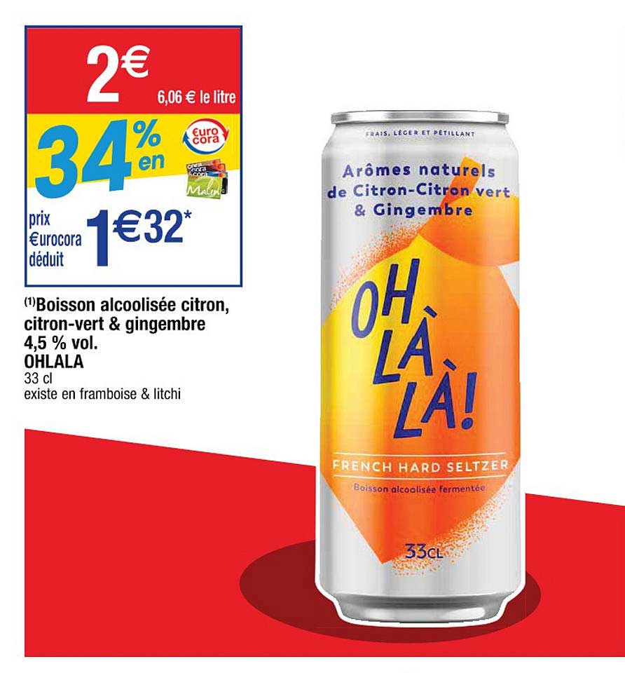 boisson alcoolisée citron, citron-vert & gingembre 4,5% vol. ohlala