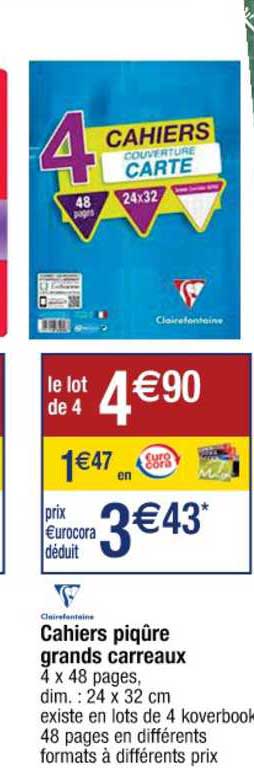 cahiers piqûre grands carreaux clairefontaine