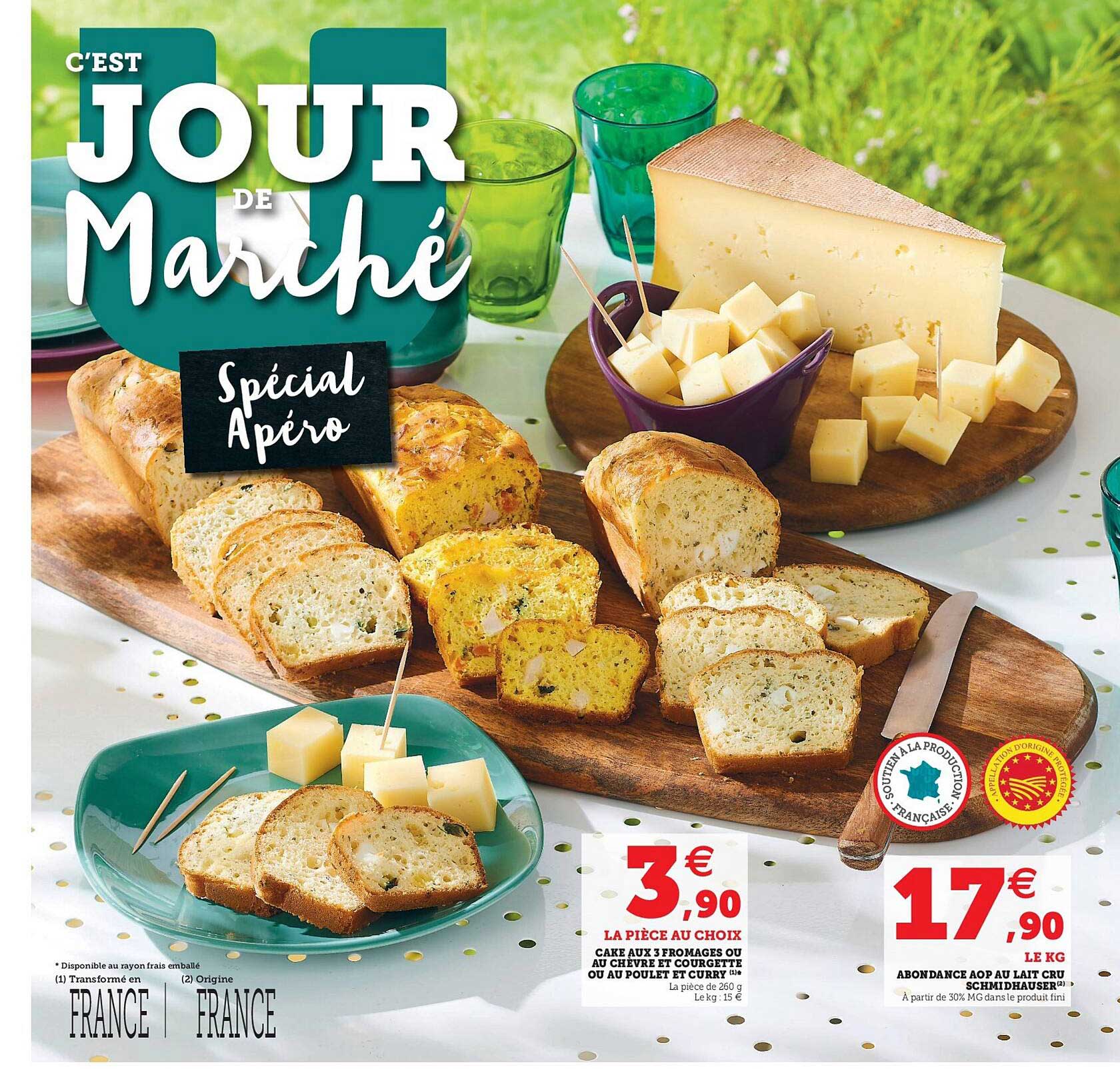 cake aux 3 fromages ou au chèvre et courgette ou au poulet et curry, abondance agp au lait cru schmidhauser