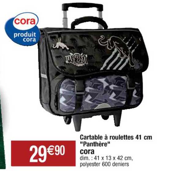 cartable à roulettes 41 cm "panthère" cora