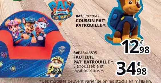 coussin pat'patrouille, fauteuil pat' patrouille