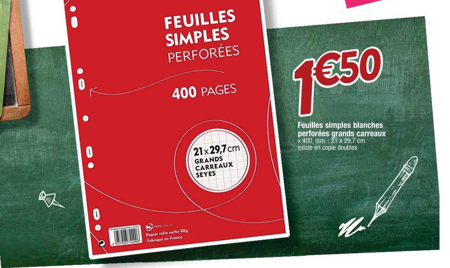 feuilles simples blanches perforées grands carreaux