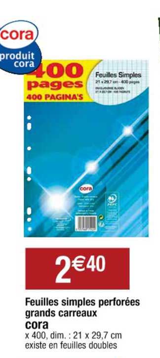 feuilles simples perforées grands carreaux cora