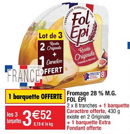 fromage 28% m.g. fol épi