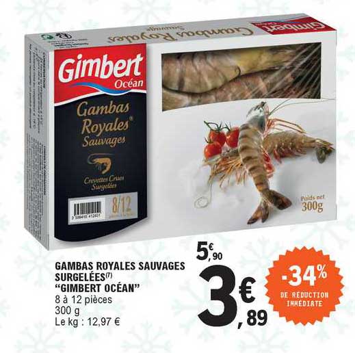 gambas royales sauvages surgelées "gimbert océan"