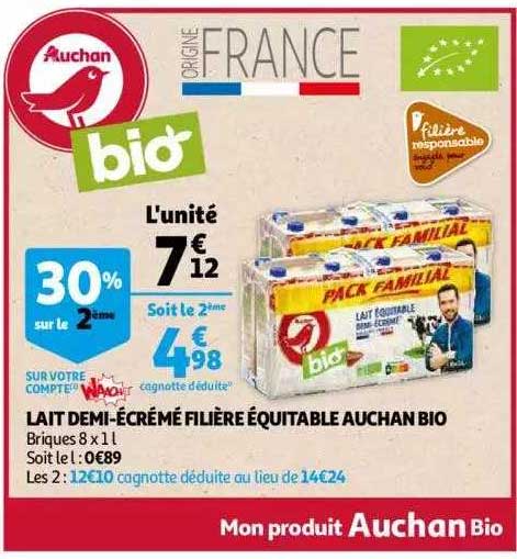lait demi-écrémé filière équitable auchan bio