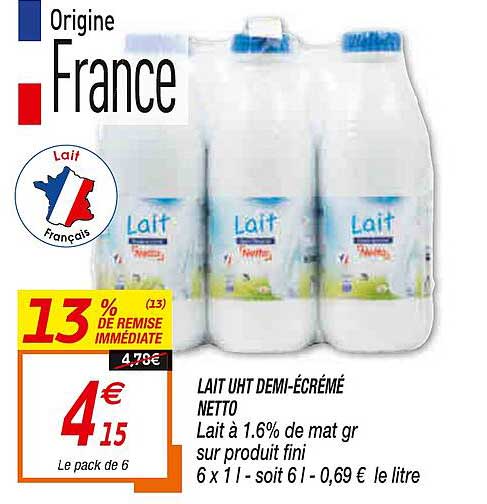 lait uht demi-écrémé netto