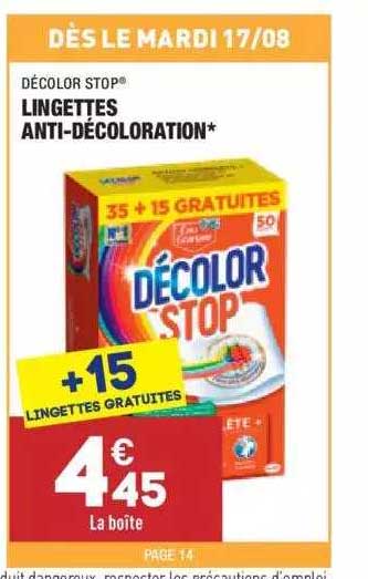 lingettes anti-décoloration décolor stop
