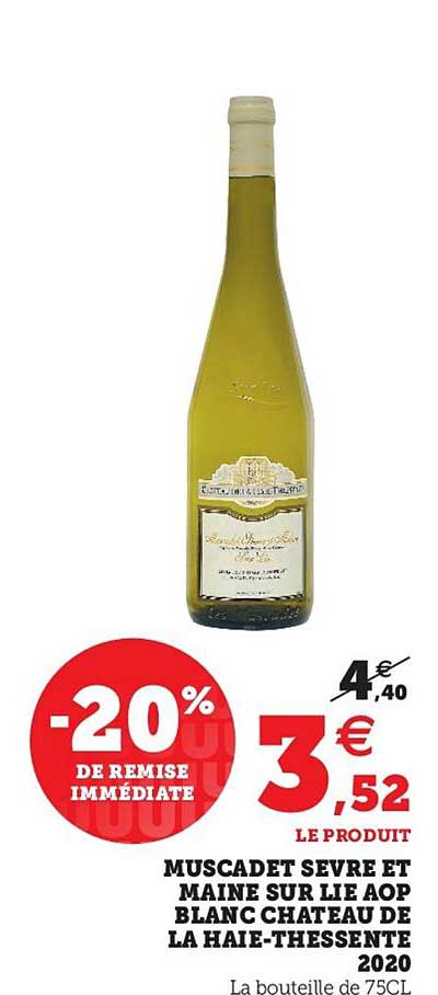 muscadet sèvre et maine sur lie aop blanc château de la haie-thessente 2020