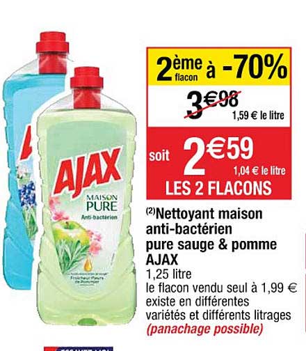 nettoyant maison anti-bactérien pure sauge & pomme ajax