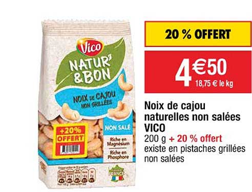 noix de cajou naturelles non salées vico