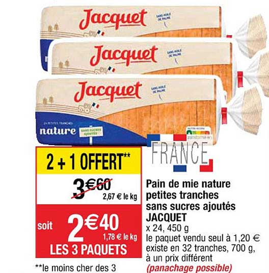 pain de mie nature petites tranches sans sucres ajoutés jacquet