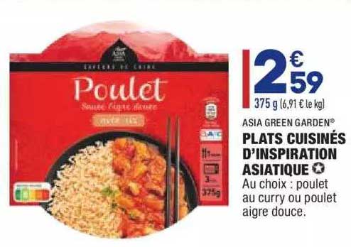 plats cuisinés d'inspiration asiatique asia green garden