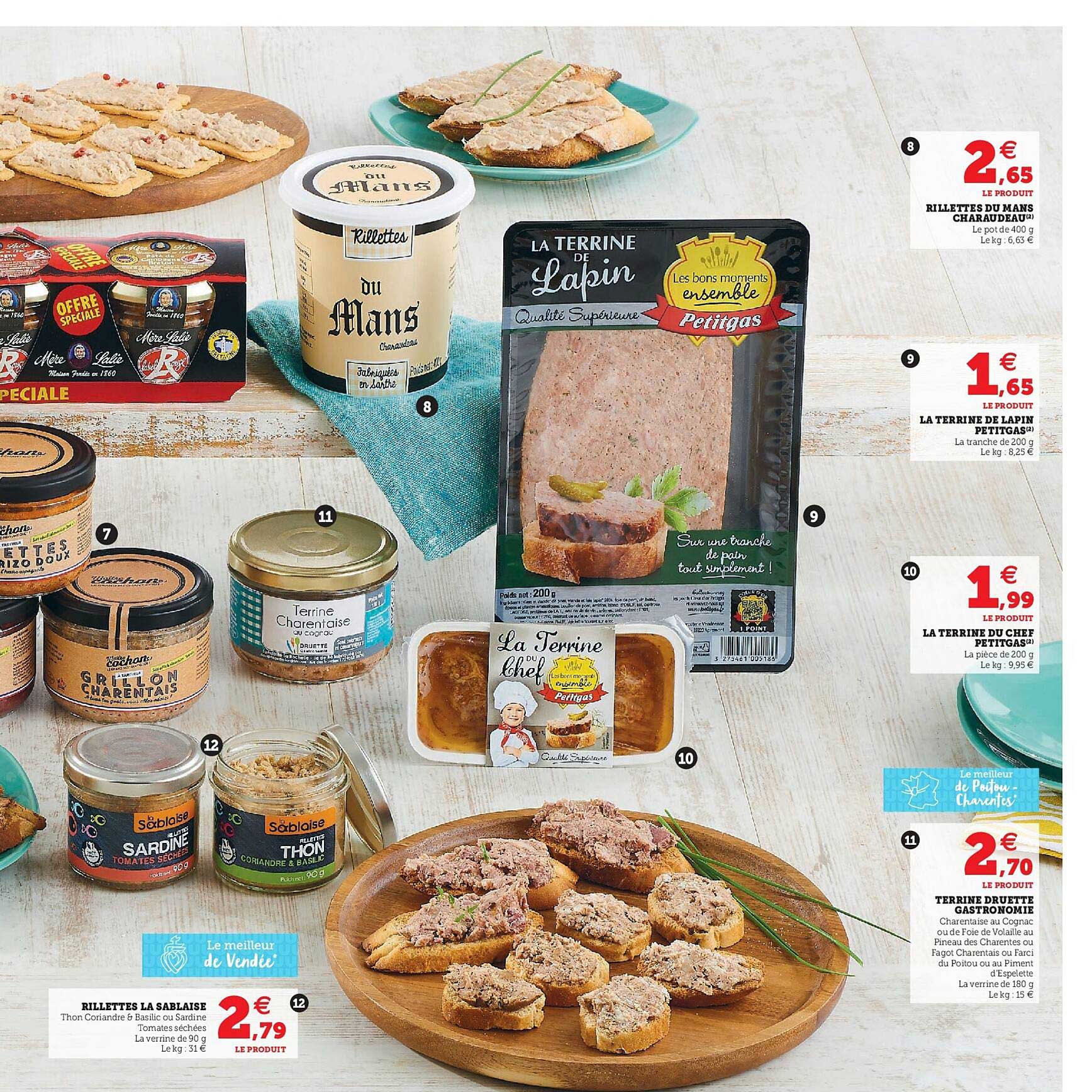 rillettes la sablaise, rillettes du mans charaudeau, la terrine de lapin petitgas, la terrine du chef petitgas, terrine druette gastronomie