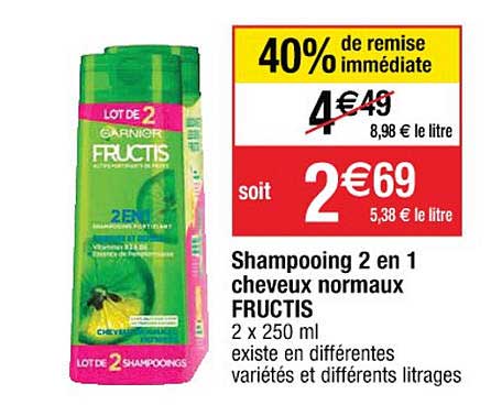 shamooing 2 en 1 cheveux normaux fructis