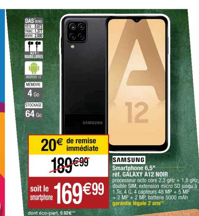 smartphone 6,5% réf galaxy a12 noir samsung