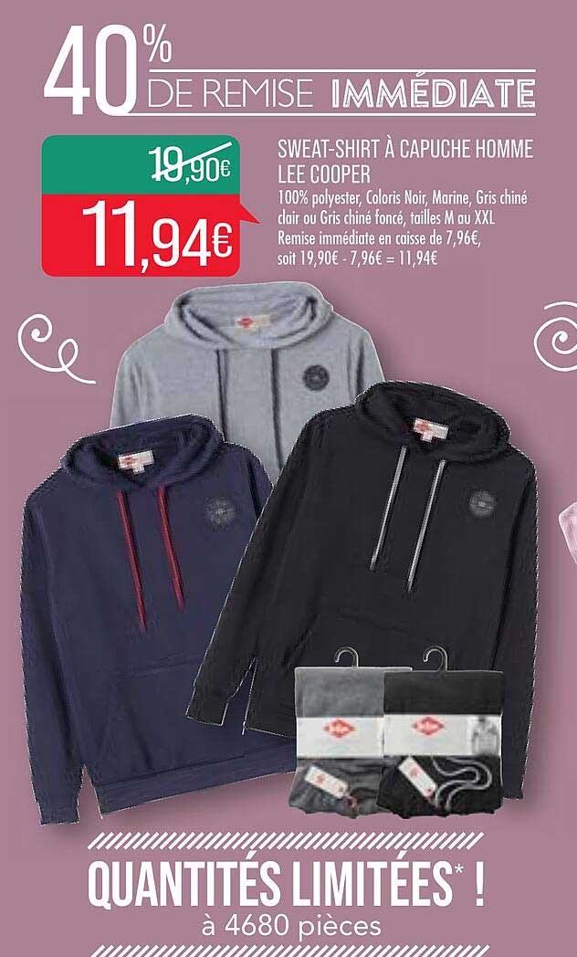 sweat-shirt à capuche homme lee cooper