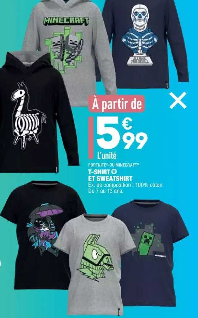 t-shirt et sweatshirt fortnite ou minecraft