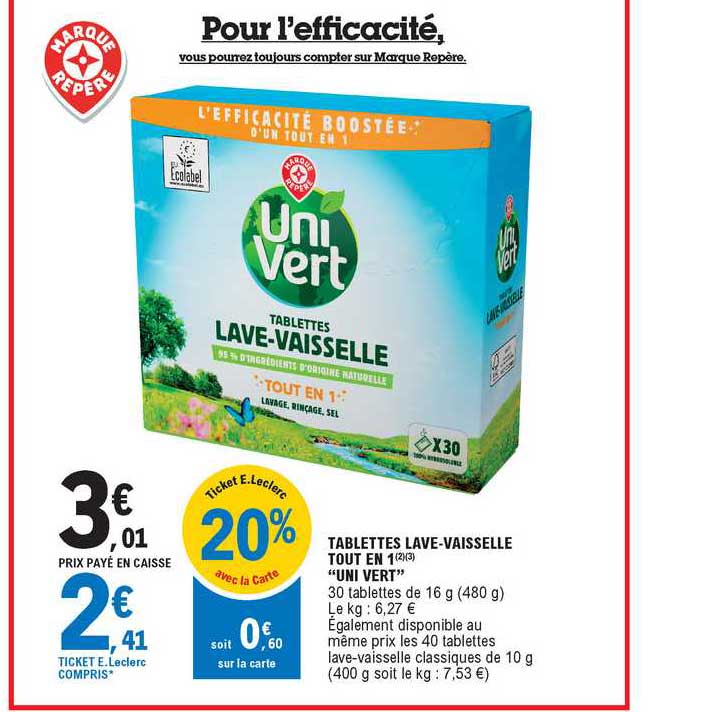 tablettes lave-vaisselle tout en 1 "uni vert"