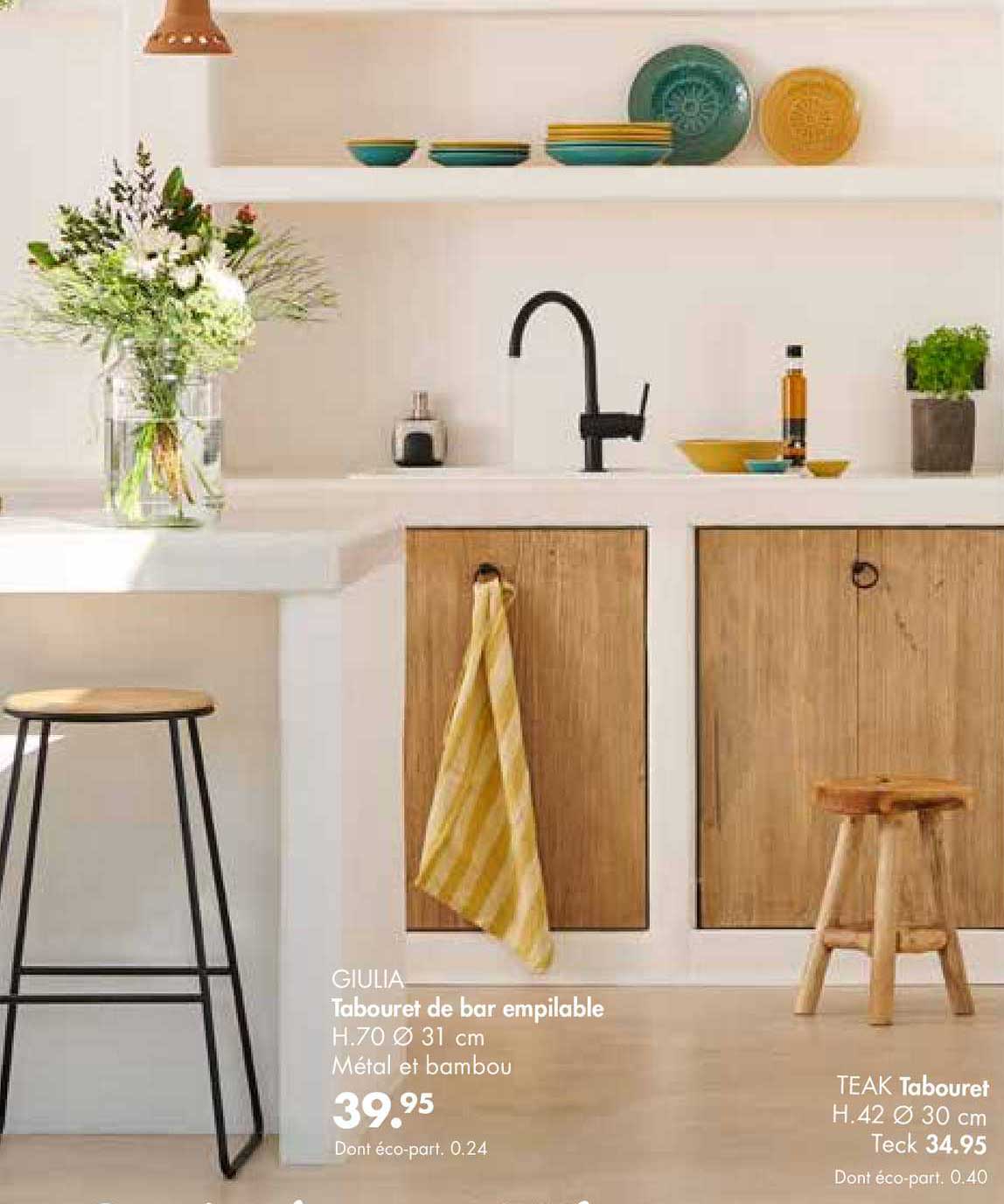 tabouret de bar empilable guilia, tabouret teak