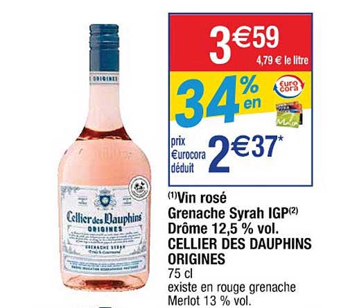 vin rosé grenache syrah igp drôme 12,5% vol. cellier des dauphins origines