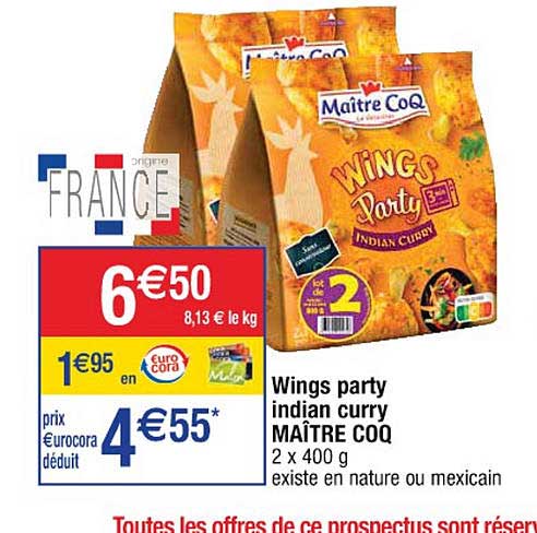 wings party indian curry maître coq