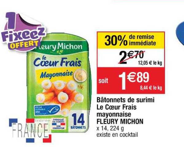 bâtonnets de surimi le coeur frais mayonnaise fleury michon