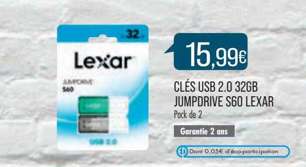clés usb 2.0 32gb jumpdrive s60 lexar