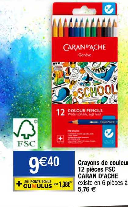 crayons de couleur 12 pièces fsc caran d'ache