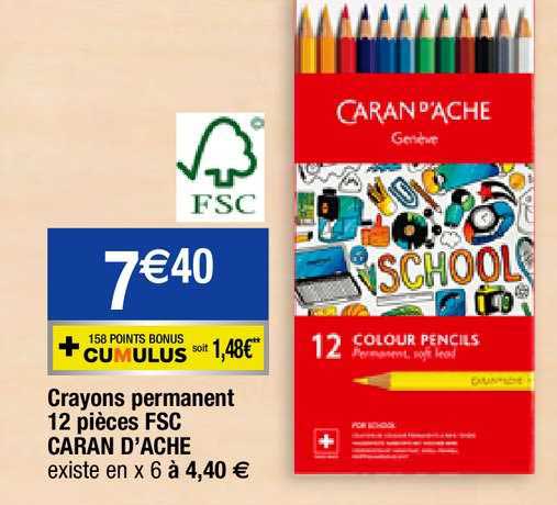 crayons permanent 12 pièces fsc caran d'ache