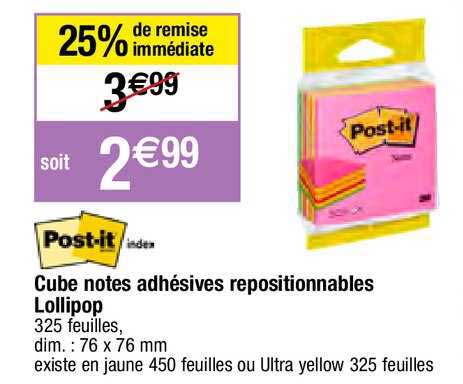 cube notes adhésives repositionnables lollipop