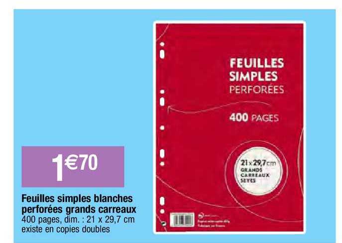 feuilles simples blanches perforées grands carreaux