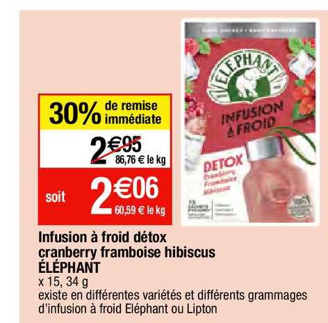Infusion à Froid Détox Cranberry Framboise Hibiscus éléphant