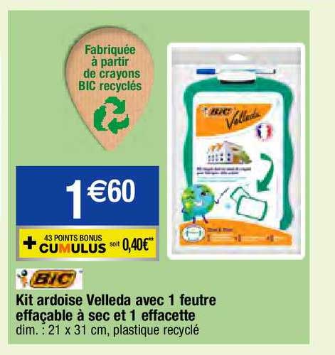Kit Ardoise Velleda Avec 1 Feutre Effaçable à Sec Et 1 Effacette
